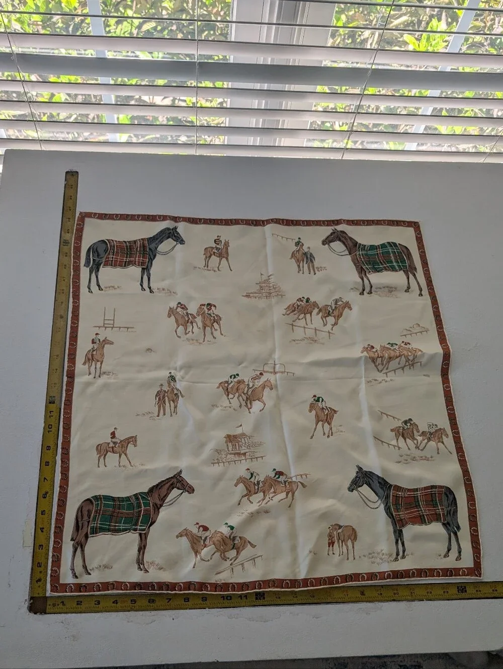 Vintage Equestrian Horse Racing Scarf Jockey Derby Plaid Horseshoe Border